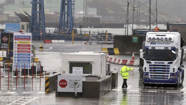 Trucks leaving Larne Port, in Belfast, Northern Ireland, Wednesday, Feb. 3, 2021 - Sputnik International