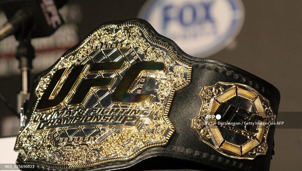 A detailed view of the UFC Championship belt prior to the UFC on Fox: Velasquez v Dos Santos - Press Conference at W Hollywood on September 20, 2011 in Hollywood, California. - Sputnik International