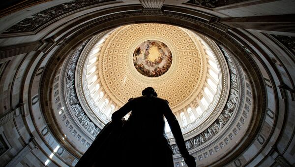 Rotunda of the U.S. Capitol is seen behind a statue of former President George Washington, before the second impeachment trial for former President Donald Trump, at the Capitol in Washington, U.S., February 9, 2021. - Sputnik International