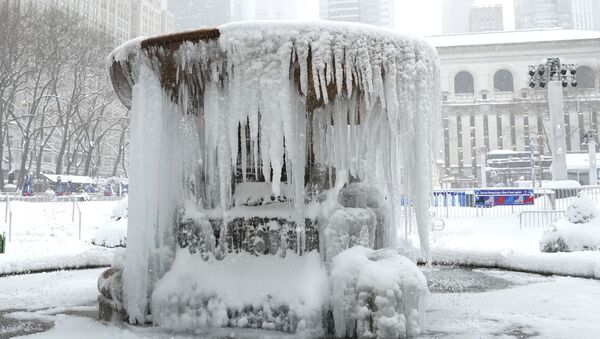 Покрытый льдом мемориальный фонтан Джозефины Шоу Лоуэлл в Нью-Йорке  - Sputnik International
