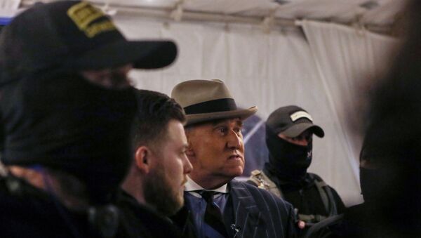 Members of the Oath Keepers provide security to Roger Stone at a rally the night before groups attacked the US Capitol, in Washington, US, 5 January 2021 - Sputnik International