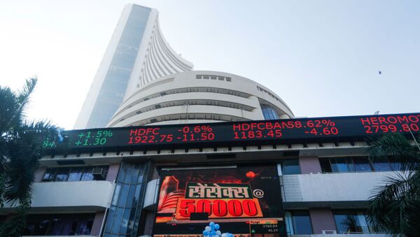 A general view of the Bombay Stock Exchange (BSE), after Sensex surpassed the 50,000 level for the first time, in Mumbai, India, January 21, 2021. REUTERS/Francis Mascarenhas - Sputnik International