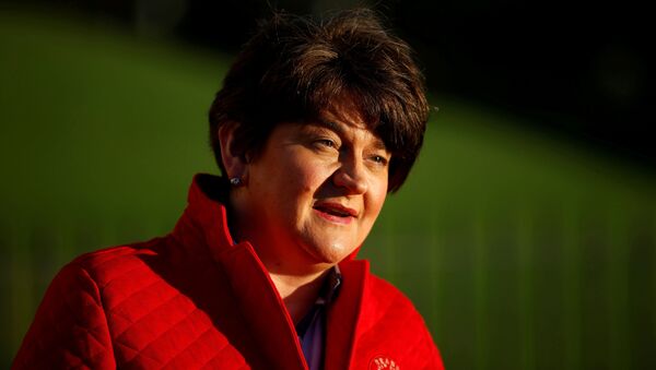 Northern Ireland's First Minister Arlene Foster answers questions during a television interview outside the Stormont Parliament building in Belfast, Northern Ireland, 30 December 2020. - Sputnik International