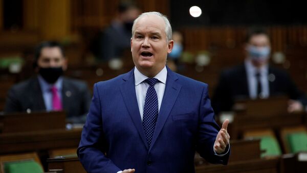 Canada's Conservative Party leader Erin O'Toole speaks during Question Period in the House of Commons on Parliament Hill in Ottawa, Ontario, Canada February 3, 2021 - Sputnik International