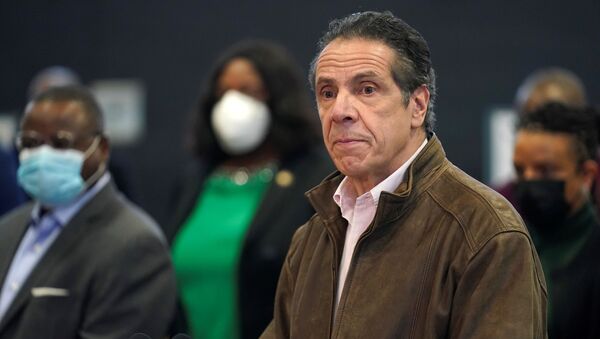 New York Governor Andrew Cuomo speaks during a news conference at a vaccination site in the Brooklyn borough of New York, U.S., February 22, 2021 - Sputnik International