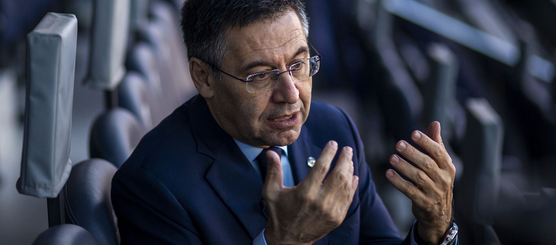 In this Friday, Nov. 8, 2019, photo, President of FC Barcelona Josep Bartomeu speaks during and interview with the Associated Press at the Camp Nou stadium in Barcelona, Spain - Sputnik International, 1920, 01.03.2021