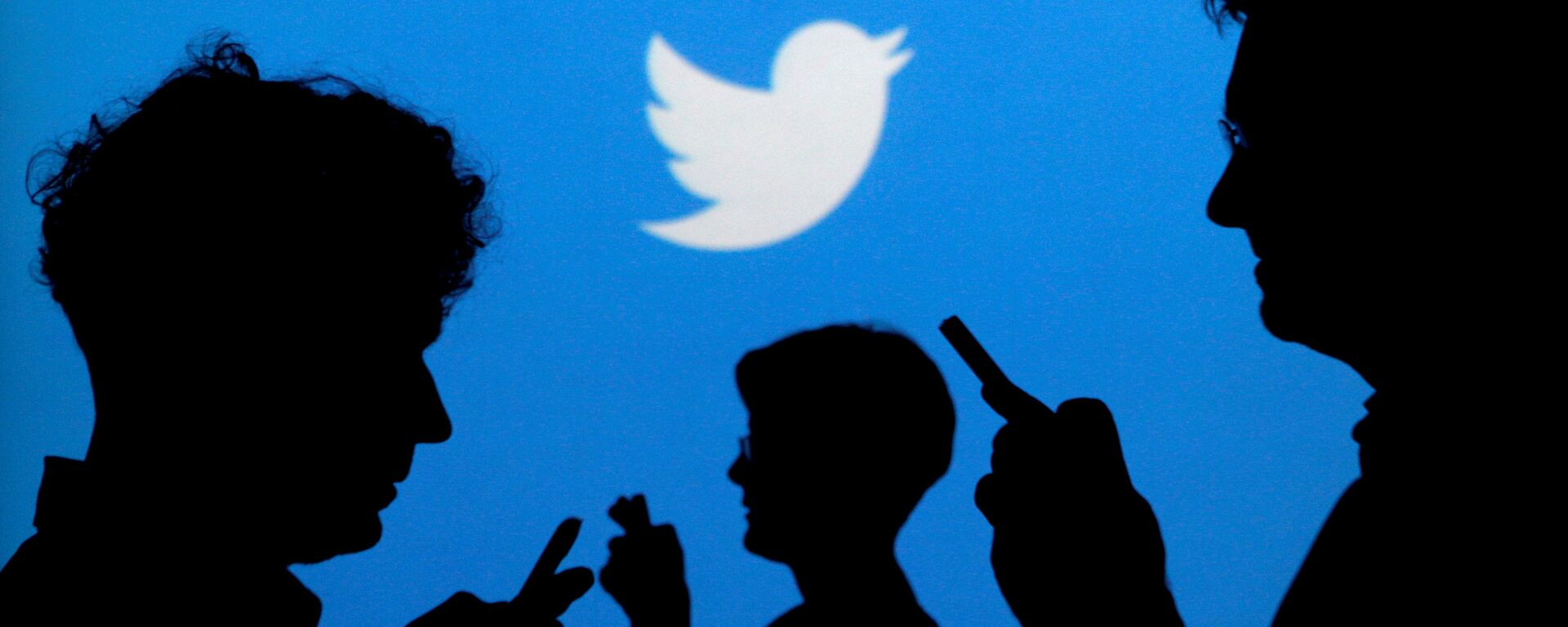People holding mobile phones are silhouetted against a backdrop projected with the Twitter logo in this illustration picture taken September 27, 2013 - Sputnik International, 1920, 05.06.2021