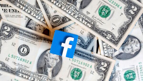  A 3-D printed Facebook logo is seen on U.S. dollar banknotes in this illustration picture, June 18, 2019.  - Sputnik International