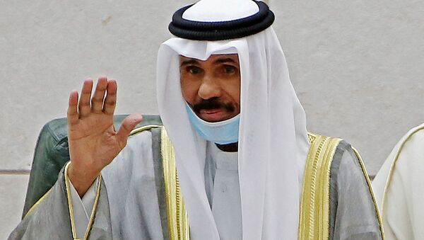 Emir of Kuwait Sheikh Nawaf al-Ahmad al-Jaber al-Sabah gestures in greeting as he arrives to attend the opening of the 5th regular session at the country's National Assembly (parliament) in Kuwait City on October 20, 2020 - Sputnik International