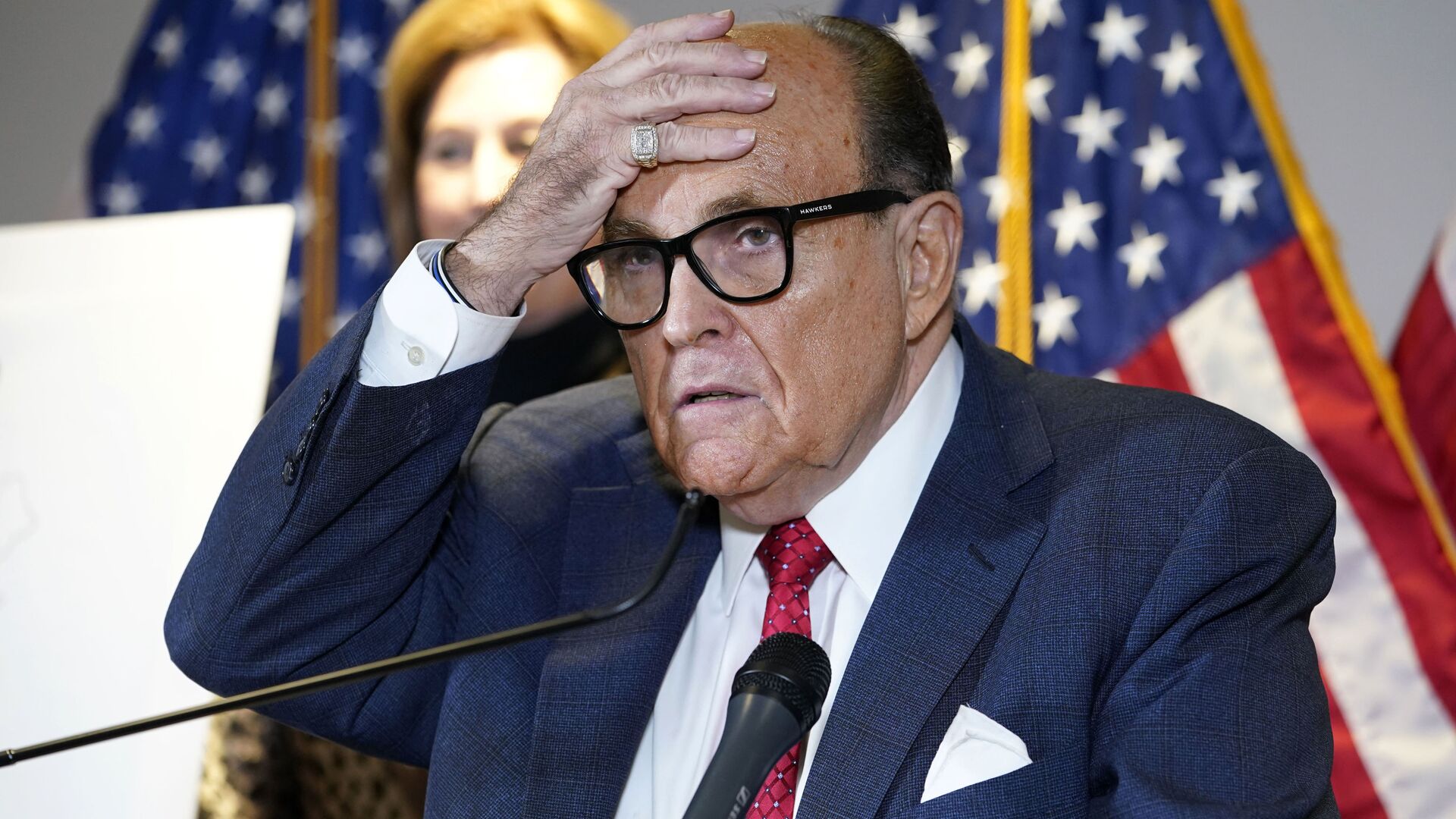 In this Nov. 19, 2020, file photo, former New York Mayor Rudy Giuliani, who was a lawyer for President Donald Trump, speaks during a news conference at the Republican National Committee headquarters in Washington - Sputnik International, 1920, 09.02.2022