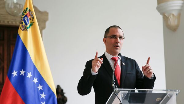 Venezuela's Foreign Minister Jorge Arreaza gestures as he speaks to the media at the Foreign Ministry headquarters in Caracas, Venezuela February 24, 2021. - Sputnik International