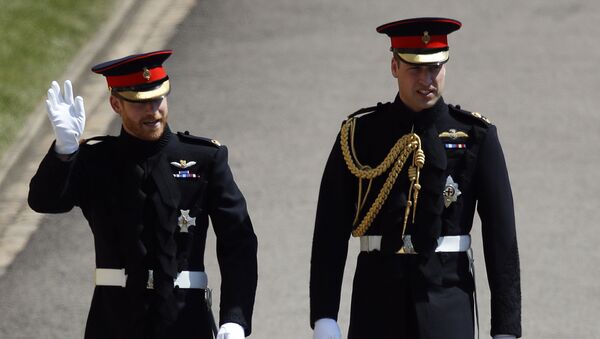 Britain's Prince Harry, left, and best man Prince William arrive for the wedding ceremony at St. George's Chapel in Windsor Castle in Windsor, near London, England, Saturday, May 19, 2018. - Sputnik International
