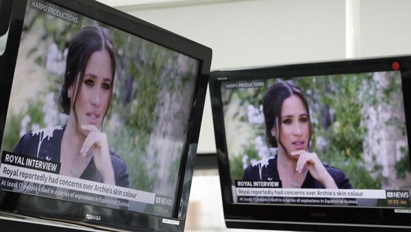 Australian television news in Sydney, Monday, March 8, 2021, reports on an interview of The Duke and Duchess of Sussex by Oprah Winfrey. The interview airs in Australia Monday evening.  - Sputnik International
