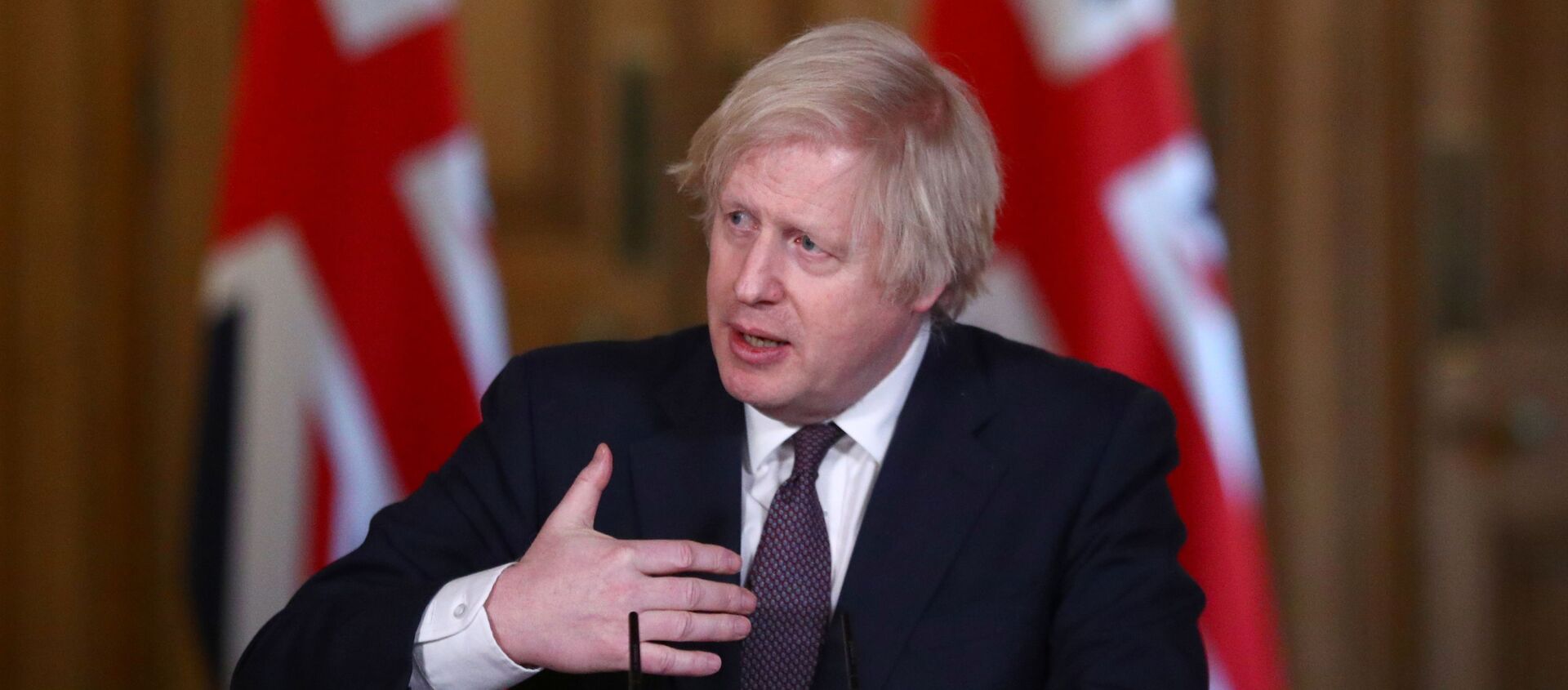 Britain's Prime Minister Boris Johnson holds a virtual news conference at 10 Downing Street, amid the coronavirus disease (COVID-19) outbreak, in London, Britain, March 8, 2021. - Sputnik International, 1920, 16.03.2021