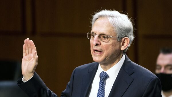 Judge Merrick Garland, nominee to be Attorney General, is sworn in at his confirmation hearing before the Senate Judiciary Committee, Monday, Feb. 22, 2021 on Capitol Hill in Washington. (Bill Clark/Pool via AP) - Sputnik International