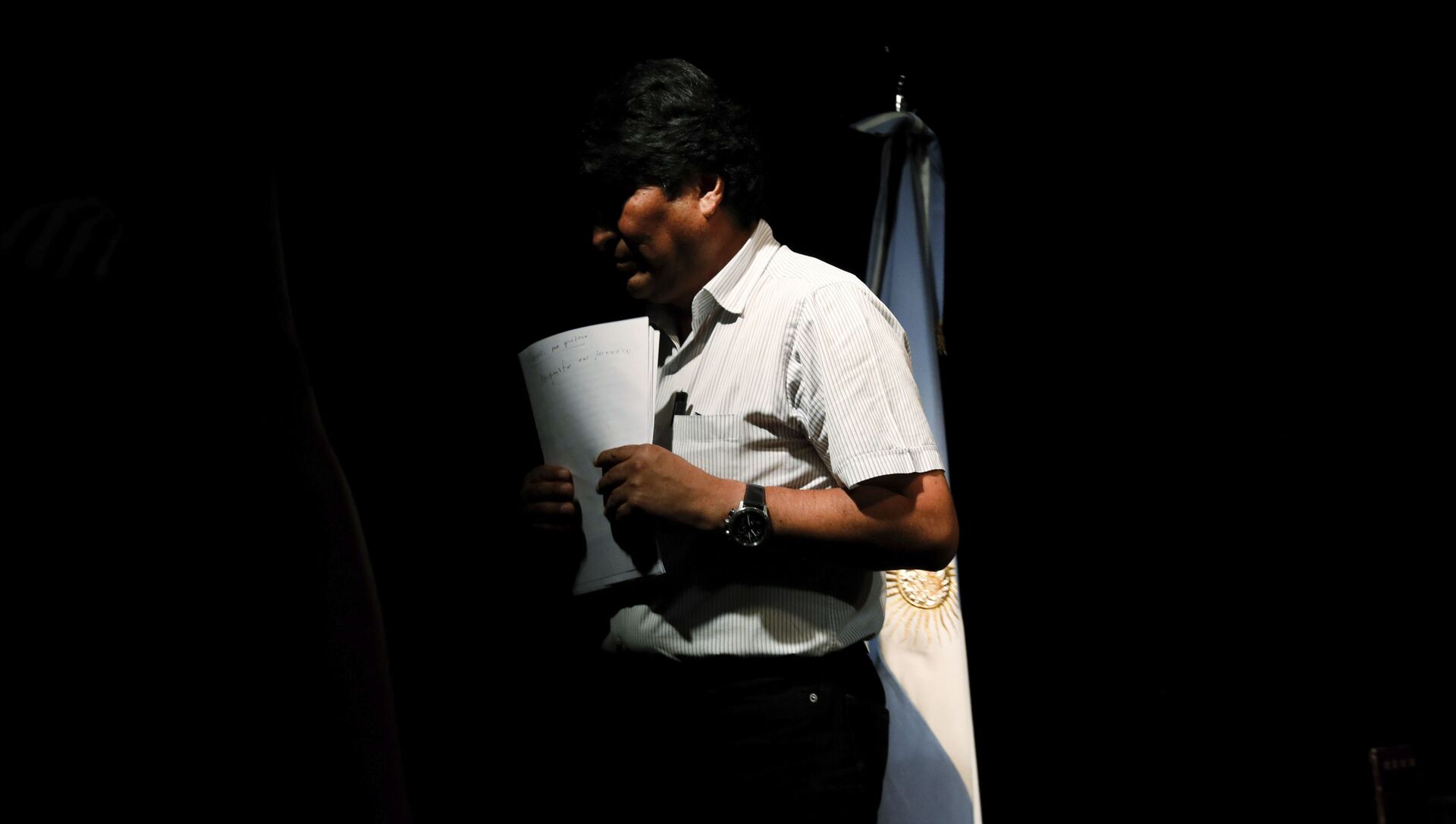 Bolivia's former President Evo Morales leaves after giving a news conference in Buenos Aires, Argentina, Thursday, Dec. 19, 2019. Morales resigned on Nov. 10 after a wave of protests alleging fraud in elections that would have given him a fourth term in office. Now living in Argentina, Morales says his removal was a coup d' etat following the loss of support by police and military.  - Sputnik International, 1920, 11.03.2021