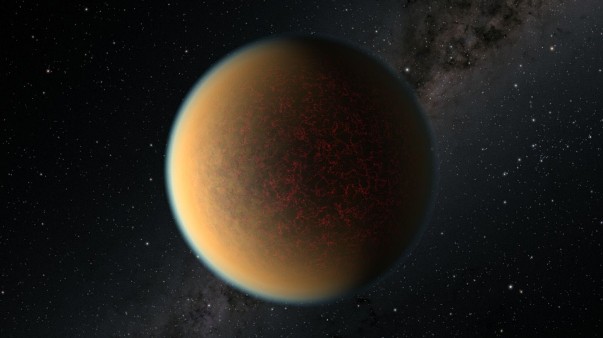 This is an artist's impression of the Earth-sized, rocky exoplanet GJ 1132 b, located 41 light-years away around a red dwarf star. Scientists using NASA's Hubble Space Telescope have found evidence this planet may have lost its original atmosphere but gained a second one that contains a toxic mix of hydrogen, methane and hydrogen cyanide. - Sputnik International, 1920, 07.09.2021