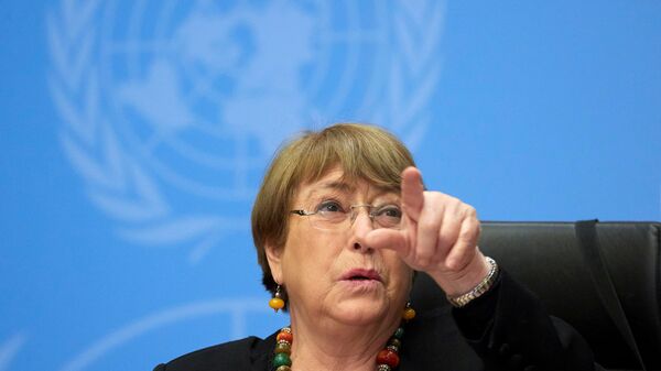 FILE PHOTO: U.N. High Commissioner for Human Rights Michelle Bachelet gestures during a news conference at the European headquarters of the United Nations in Geneva, Switzerland, December 9, 2020. - Sputnik International