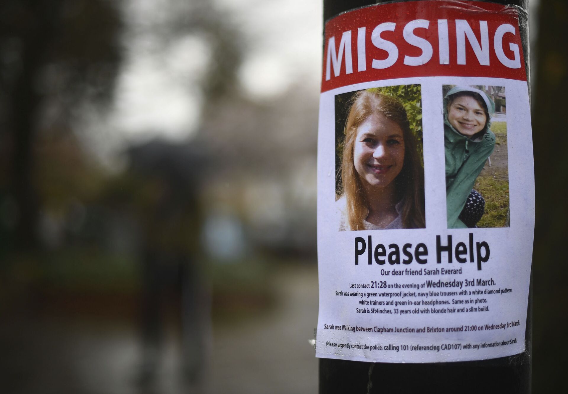 A missing sign outside Poynders Court on the A205 in Clapham, London Wednesday March 10, 2021 during the continuing search for Sarah Everard who has been missing for a week - Sputnik International, 1920, 29.09.2021