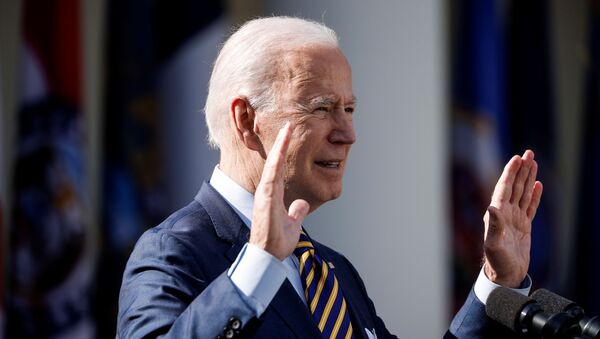 U.S. President Joe Biden speaks about the $1.9 trillion American Rescue Plan Act  during an event to celebrate the legislation in the Rose Garden at the White House in Washington, U.S., March 12, 2021 - Sputnik International