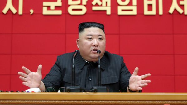 North Korea's leader Kim Jong Un speaks during the first short course for chief secretaries of the city and county party committees in Pyongyang, North Korea, in this undated photo released on March 5, 2021 by North Korea's Korean Central News Agency (KCNA).  - Sputnik International