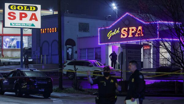 City of Atlanta police officers are seen outside of Gold Spa after deadly shootings at a massage parlor and two day spas in the Atlanta area, in Atlanta, Georgia, U.S. March 16, 2021. REUTERS/Chris Aluka Berry   - Sputnik International