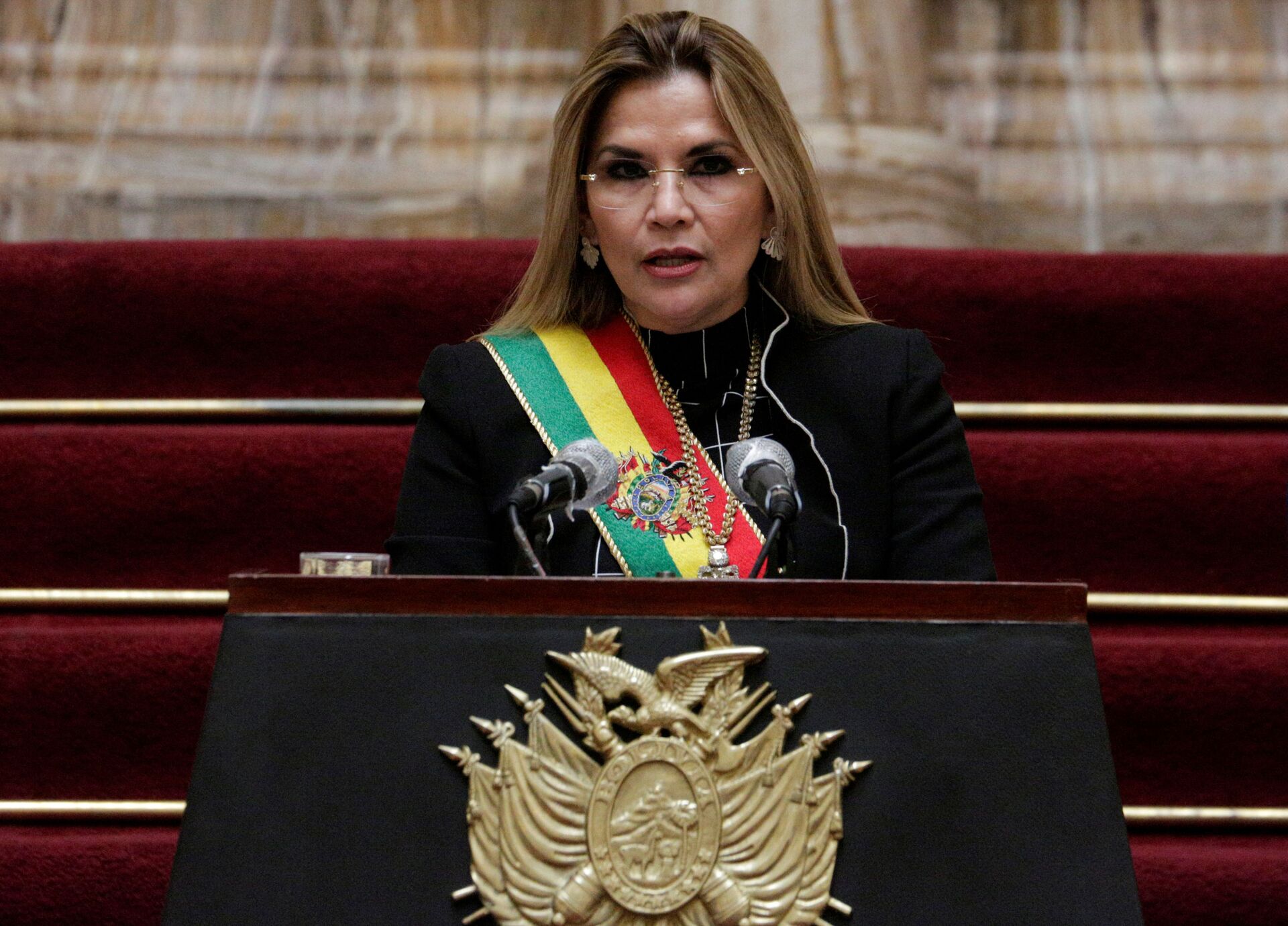 Bolivia's interim President Jeanine Anez speaks during a ceremony marking the 195th anniversary of the Bolivia foundation at the presidential palace, amid the coronavirus disease (COVID-19) outbreak, in La Paz, Bolivia, August 6, 2020. - Sputnik International, 1920, 10.03.2022
