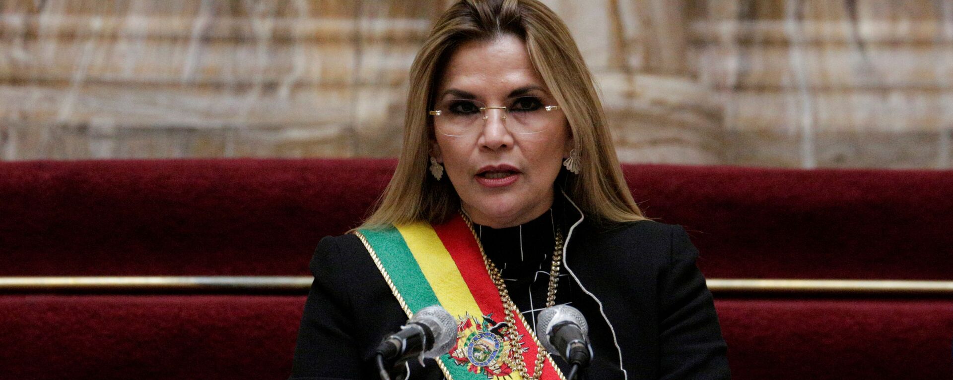 Bolivia's interim President Jeanine Anez speaks during a ceremony marking the 195th anniversary of the Bolivia foundation at the presidential palace, amid the coronavirus disease (COVID-19) outbreak, in La Paz, Bolivia, August 6, 2020. - Sputnik International, 1920, 26.03.2021