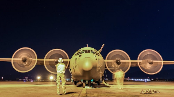 Royal Air Force Hercules C-130J, seen here in Nepal in 2015 providing earthquake aid. - Sputnik International