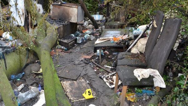 The remains of a hut in Ilford, east London which was set on fire killing Ionut Manea in June 2019 - Sputnik International