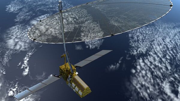Artist concept of the Nasa-Isro synthetic aperture radar (NISAR) satellite in orbit - Sputnik International