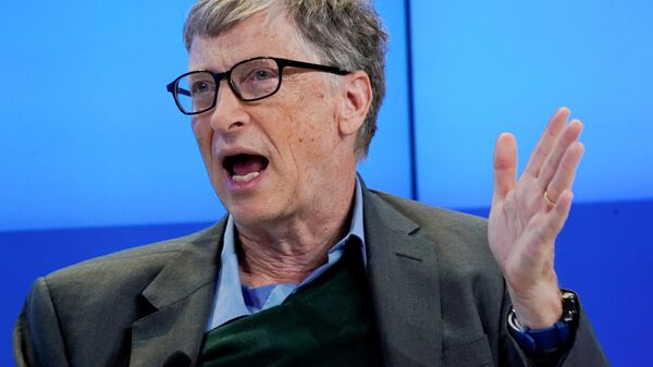  Bill Gates, Co-Chair of Bill & Melinda Gates Foundation, gestures as he speaks during the World Economic Forum (WEF) annual meeting in Davos, Switzerland January 25, 2018 - Sputnik International