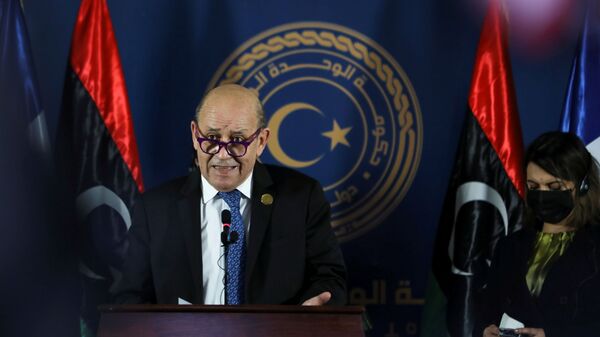 French Foreign Minister Jean-Yves Le Drian speaks as he delivers a joint statement with German Foreign Minister Heiko Maas, Italian Foreign Minister Luigi Di Maio, and Libyan Foreign Minister Najla el-Mangoush, in Tripoli - Sputnik International