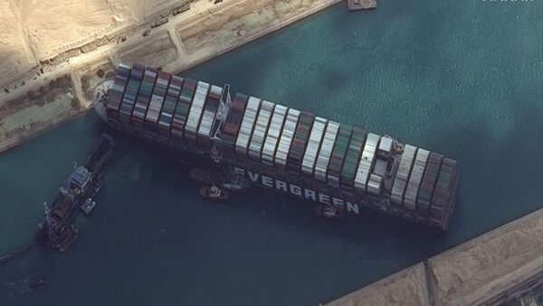 Ever Given container ship is pictured in Suez Canal in this Maxar Technologies satellite image taken on March 26, 2021. - Sputnik International