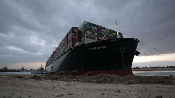 Stranded ship Ever Given, one of the world's largest container ships, is seen after it ran aground in the Suez Canal, Egypt, 28 March 2021. - Sputnik International