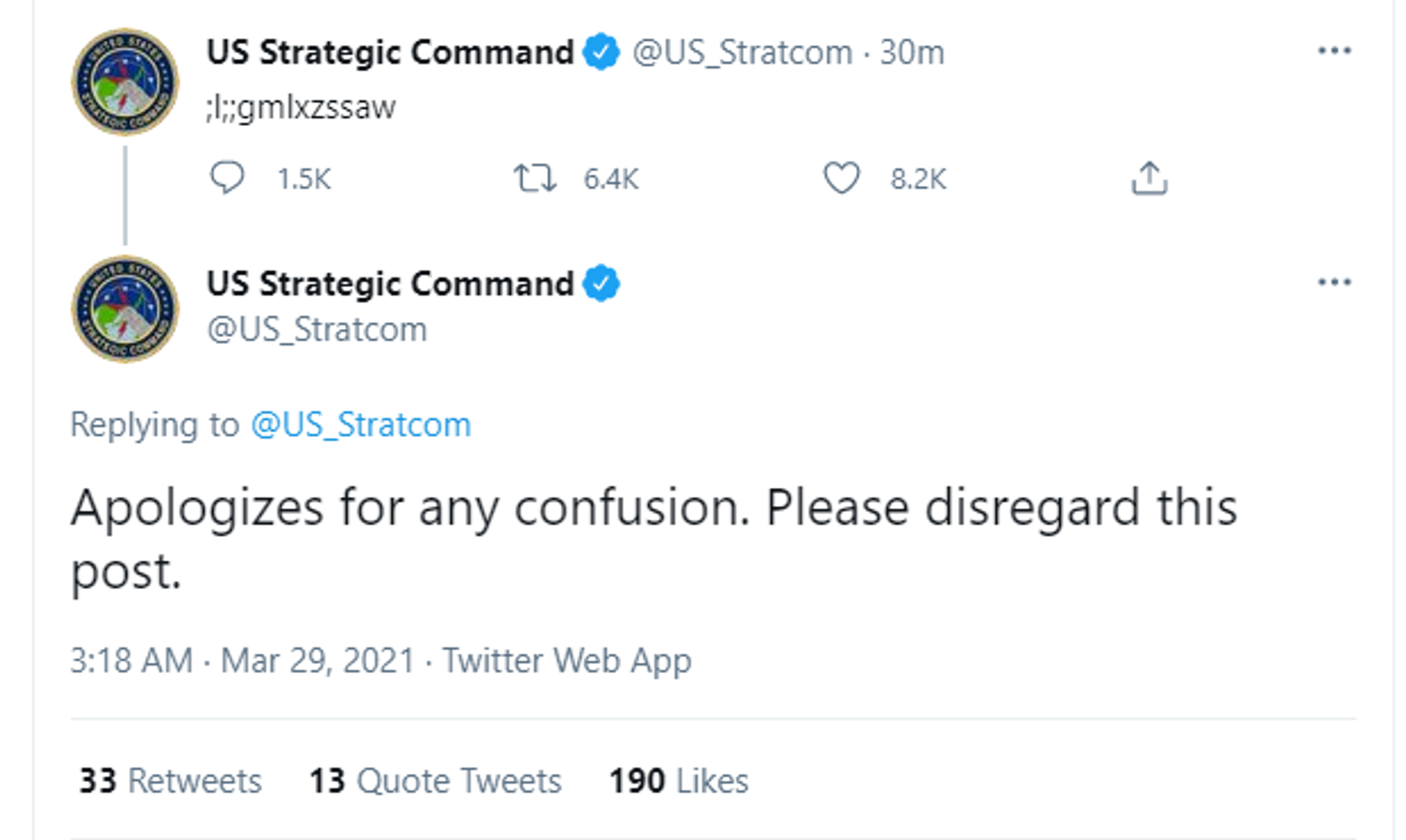 'No Launch Codes Here': US Strategic Command Offers 'Apologizes' After Posting Gibberish - Sputnik International, 1920, 29.03.2021