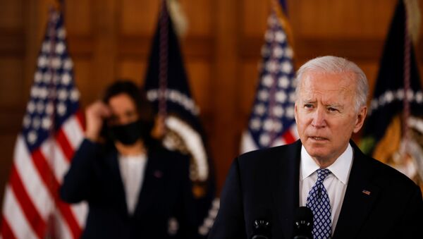 U.S. President Joe Biden and Vice President Kamala Harris deliver remarks after a meeting with Asian-American leaders to discuss the ongoing attacks and threats against the community, during a stop at Emory University in Atlanta, Georgia, U.S., March 19, 2021 - Sputnik International