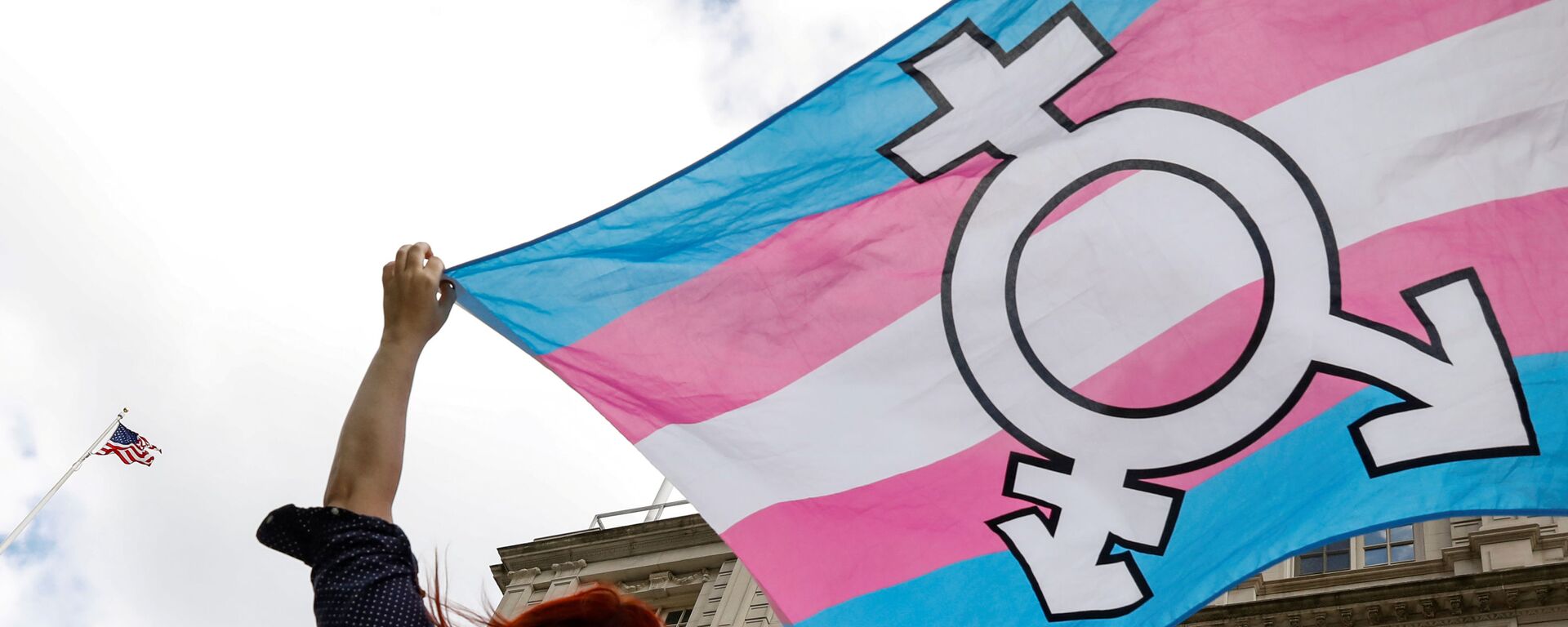 FILE PHOTO: A person holds up a flag during rally to protest the Trump administration's reported transgender proposal to narrow the definition of gender to male or female at birth, at City Hall in New York City, U.S., October 24, 2018. - Sputnik International, 1920, 07.04.2021