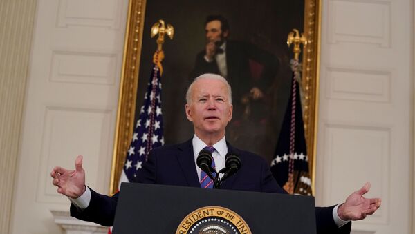 U.S. President Joe Biden delivers remarks on the Department of Labor's March jobs report from the State Dining Room at the White House in Washington, D.C., U.S.,  April 2, 2021. - Sputnik International