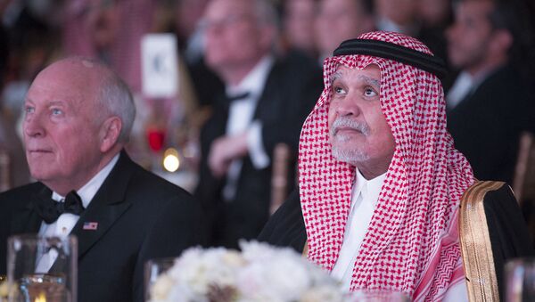 A handout picture provided by the Saudi Royal Palace on March 22, 2018 shows former Saudi Ambassador to the United States Prince Bandar bin Sultan (R) and former US Vice President Dick Cheney attending Saudi-US Partnership Gala event in Washington, DC.  - Sputnik International