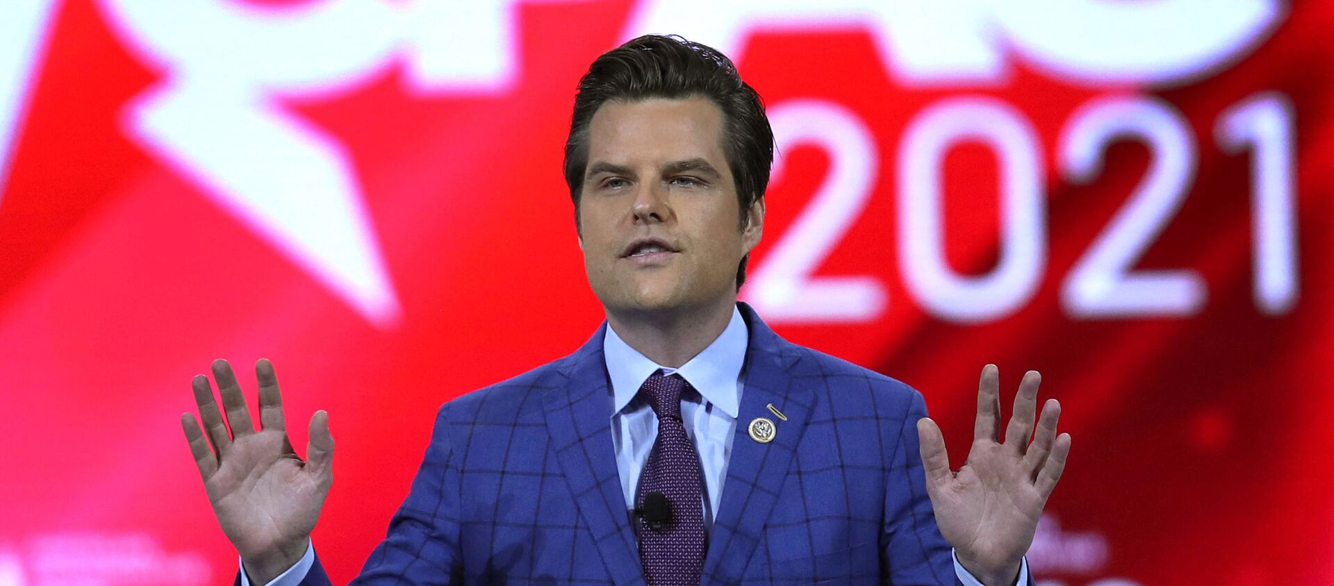 Rep. Matt Gaetz (R-FL) addresses the Conservative Political Action Conference being held in the Hyatt Regency on February 26, 2021 in Orlando, Florida.  Joe Raedle/Getty Images/AFP (Photo by JOE RAEDLE / GETTY IMAGES NORTH AMERICA / Getty Images via AFP) - Sputnik International, 1920, 10.04.2021