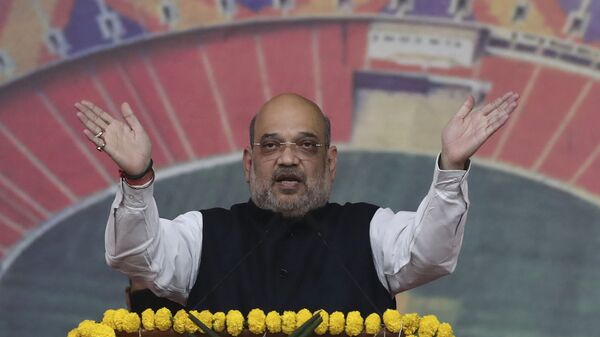Indian Home Minister Amit Shah speaks during the inauguration of Narendra Modi Stadium in Ahmedabad, India, Wednesday, Feb. 24, 2021. The stadium was previously known as the Sardar Patel Gujarat Stadium. - Sputnik International