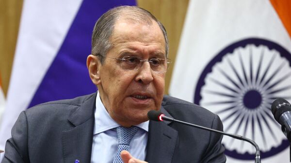  Russian Foreign Minister Sergei Lavrov attends a joint news conference with his Indian counterpart Subrahmanyam Jaishankar following their meeting, in New Delhi, India - Sputnik International