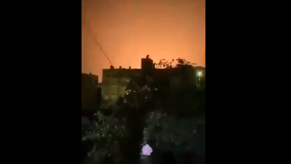 Screenshot from a video allegedly showing explosions lighting up the sky above Damascus area after what was described as Israeli aggression - Sputnik International
