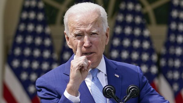 President Joe Biden gestures as he speaks about gun violence prevention in the Rose Garden at the White House, Thursday, April 8, 2021, in Washington.  - Sputnik International