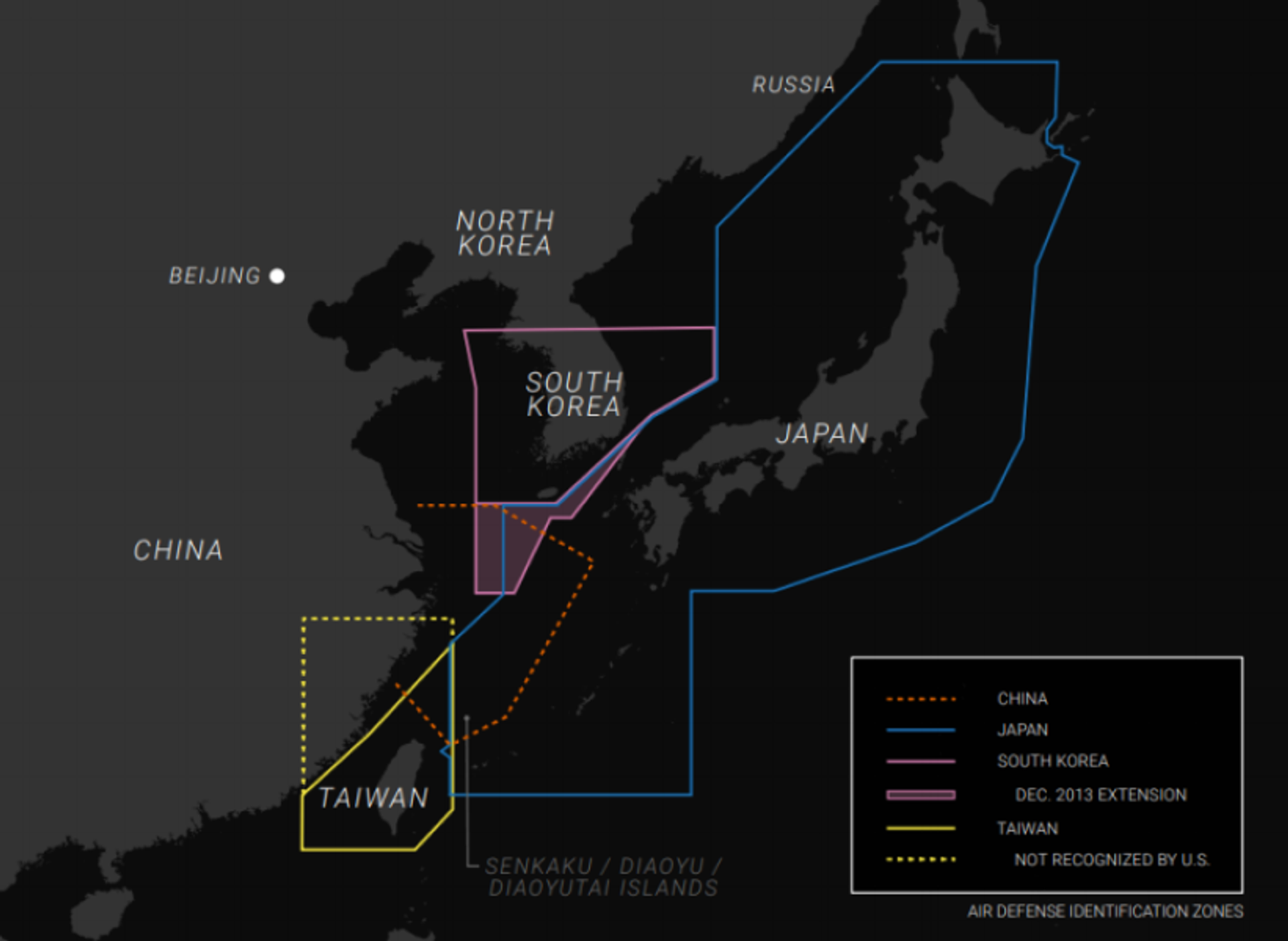 A graphic showing the self-declared Air Defense Identification Zones (ADIZ) of Taiwan, South Korea and Japan - Sputnik International, 1920, 07.09.2021