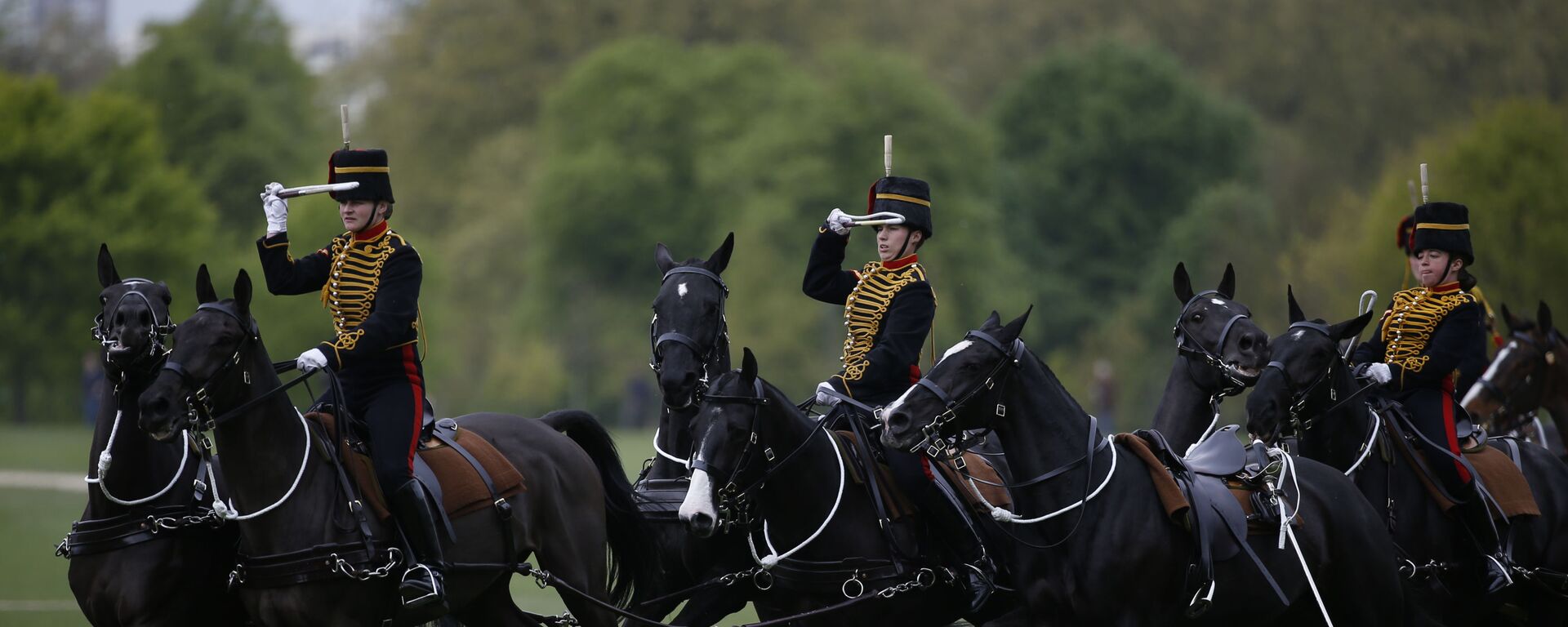 Members of the King's Troop Royal Horse Artillery take part in a ceremonial 41 gun salute in Hyde Park to mark Britain's Queen Elizabeth II 's 91st birthday, in London, Friday, April 21, 2017.  - Sputnik International, 1920, 10.04.2021