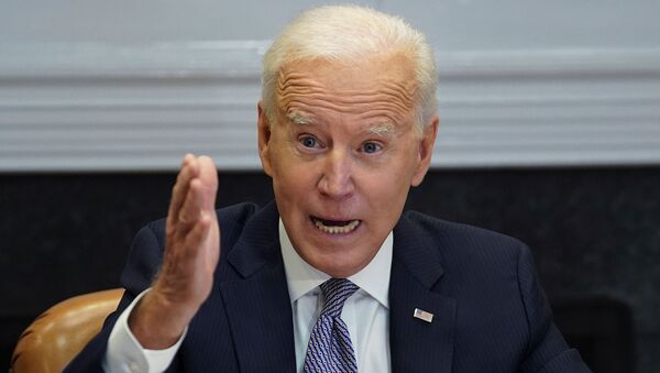 U.S. President Joe Biden speaks as he participates in the virtual CEO Summit on Semiconductor and Supply Chain Resilience from the Roosevelt Room at the White House in Washington, U.S., April 12, 2021. - Sputnik International