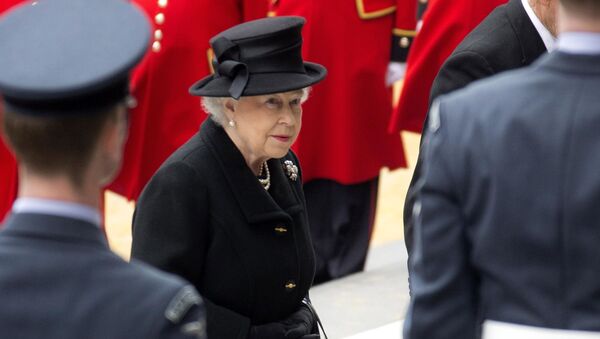 Britain's Queen Elizabeth II arrives for the funeral of former British Prime Minister Margaret Thatcher, outside St. Paul's Cathedral, central London, Wednesday, April 17, 2013. - Sputnik International