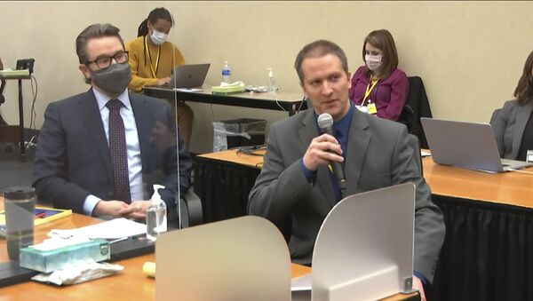 In this image from video, defense attorney Eric Nelson, left, and defendant, former Minneapolis police officer Derek Chauvin address Hennepin County Judge Peter Cahill during motions before the court Thursday, April 15, 2021, in the trial of Chauvin, at the Hennepin County Courthouse in Minneapolis. - Sputnik International